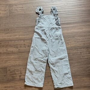 Striped Overalls with Ruffle Straps